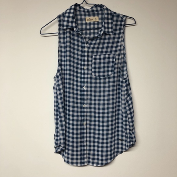 Hollister Sheer Sleeveless Long Plaid Button Up Blouse - Picture 2 of 7